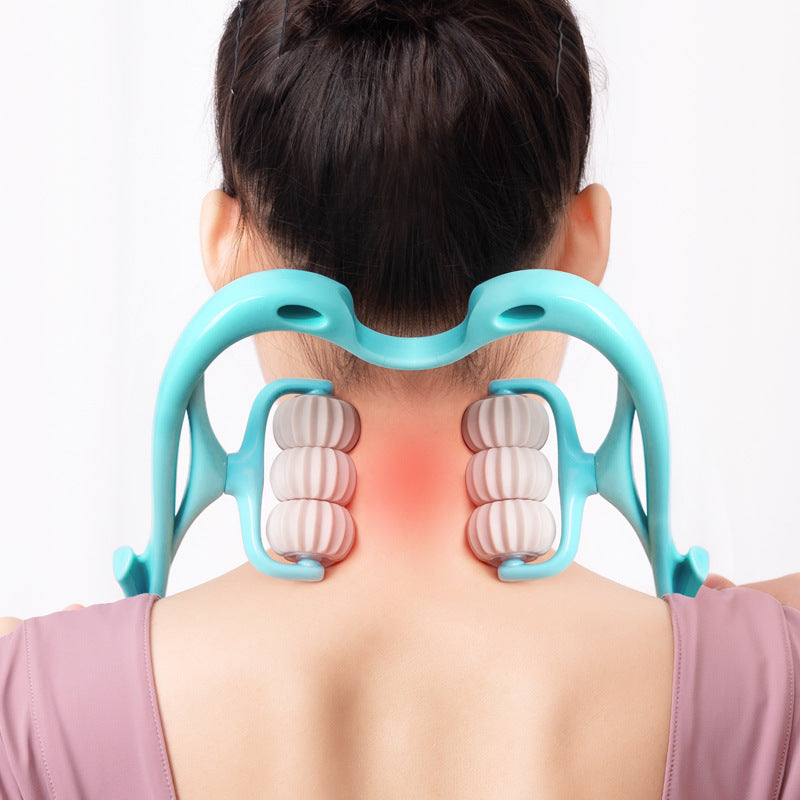 Deep Tissue Manual Neck and Shoulder Massager with Six Wheels for Pain Relief