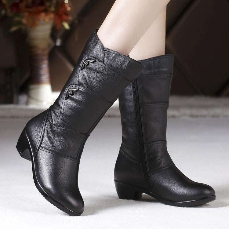 Women's Fashion Velvet Padded Warm Round Head Upper-wrapping Boots