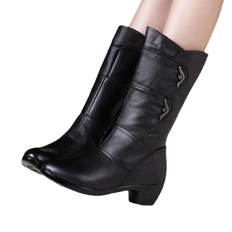 Women's Fashion Velvet Padded Warm Round Head Upper-wrapping Boots